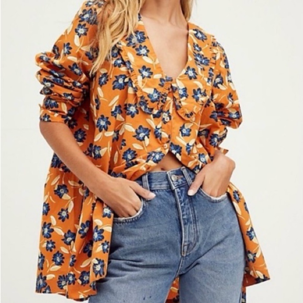 Free People Charlie Floral Printed Blouse Tunic Top